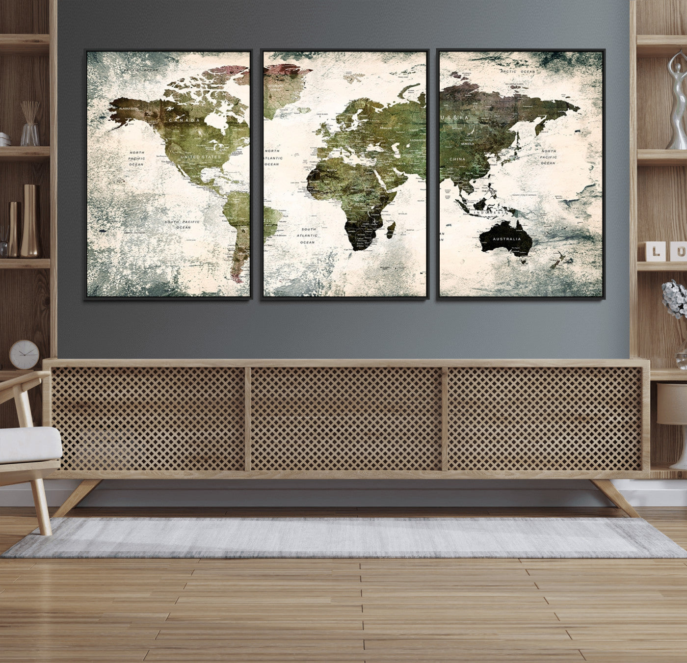 14328-MGV-FC-60X30-3P_Black-Push Pin World Map Canvas Print – Framed Travel Map Wall Art for Couples, Anniversary Gift, Modern Home or Office Decor