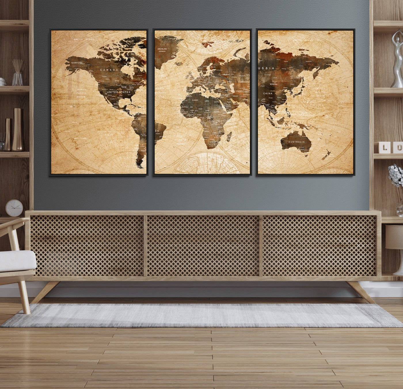 13813-MGV-FC-60X30-3P_Black-Push Pin World Map Canvas Print – Framed Wall Art for Couples to Track Their Travels – Anniversary