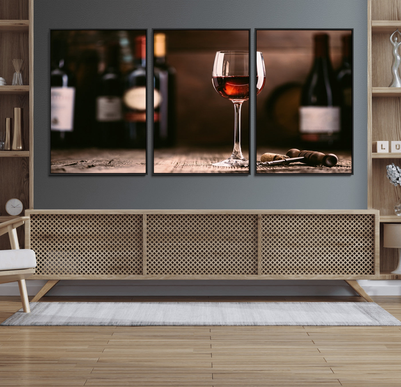 24711-MGV-FC-60X30-3P_Black-Red Wine and Bottle Canvas Print