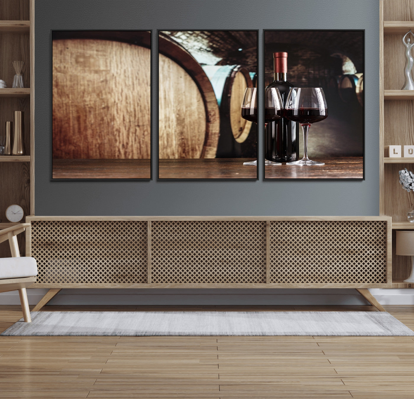 78874-MGV-FC-60X30-3P_Black-Wine and Barrel Wall Art Canvas Print