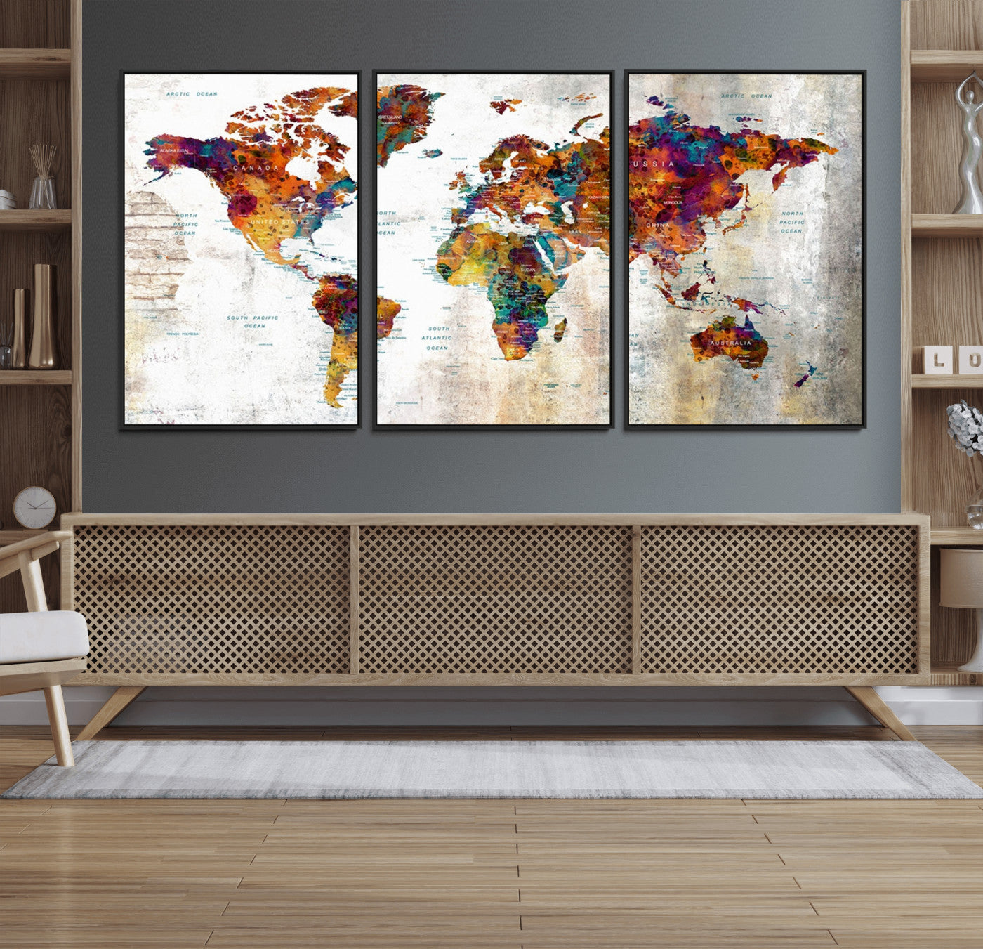 MGV-FC-60X30-3P - Push Pin World Map Canvas Print – Framed Wall Art for Couples to Track Their Travels – Anniversary