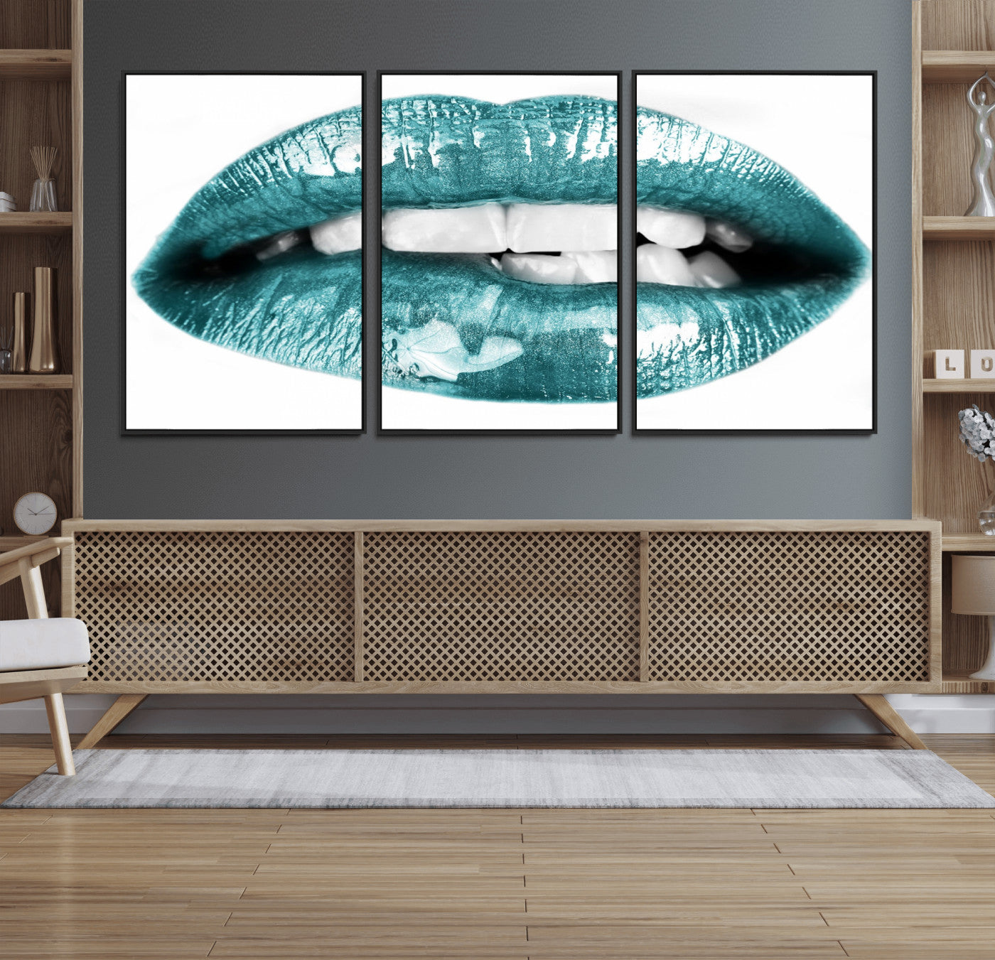 72429-MGV-FC-60X30-3P_Black-Blue Lips Wall Art Canvas Print