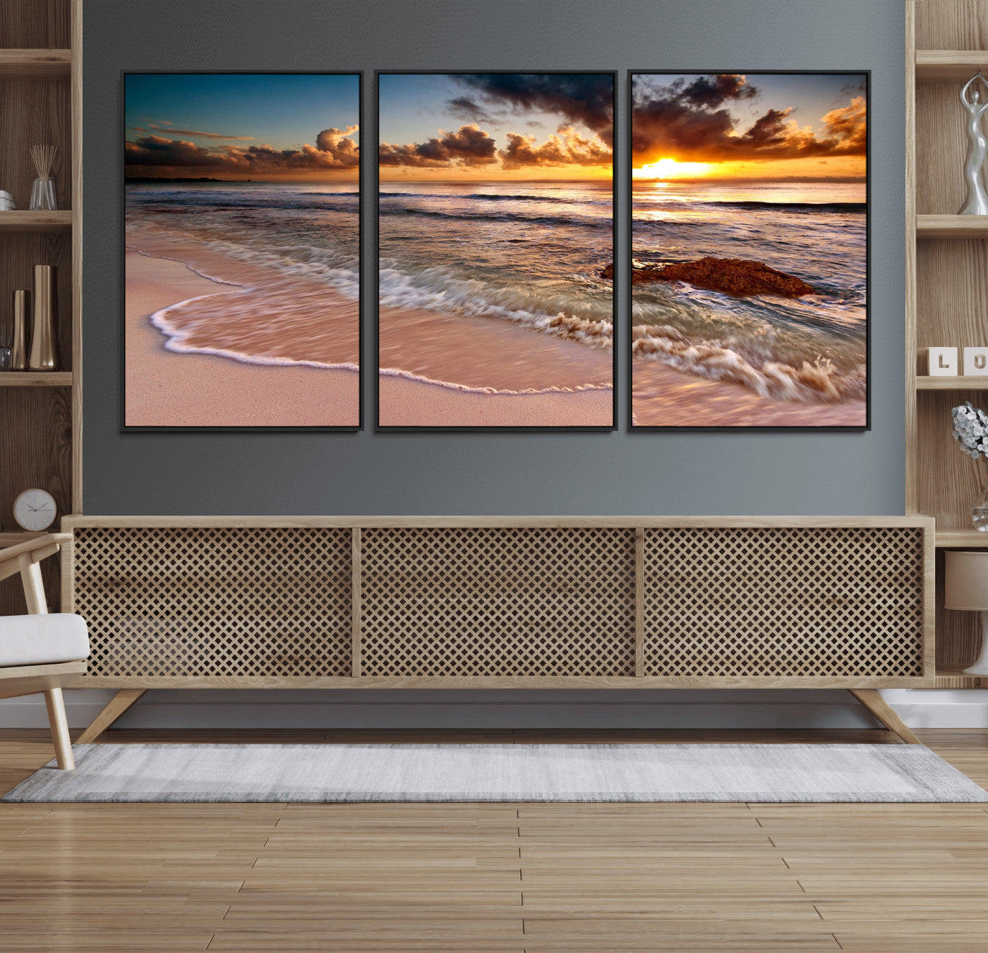 38302-MGV-FC-60X30-3P_Black-Sunset on Ocean Wall Art Canvas Print