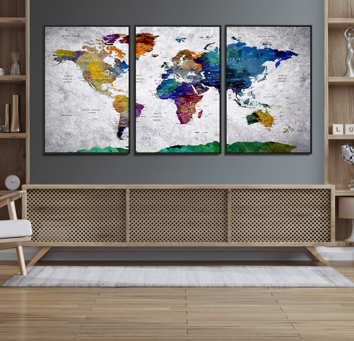 MGV-FC-60X30-3P - Push Pin World Map Canvas Print – Framed Wall Art for Couples to Track Their Travels – Anniversary