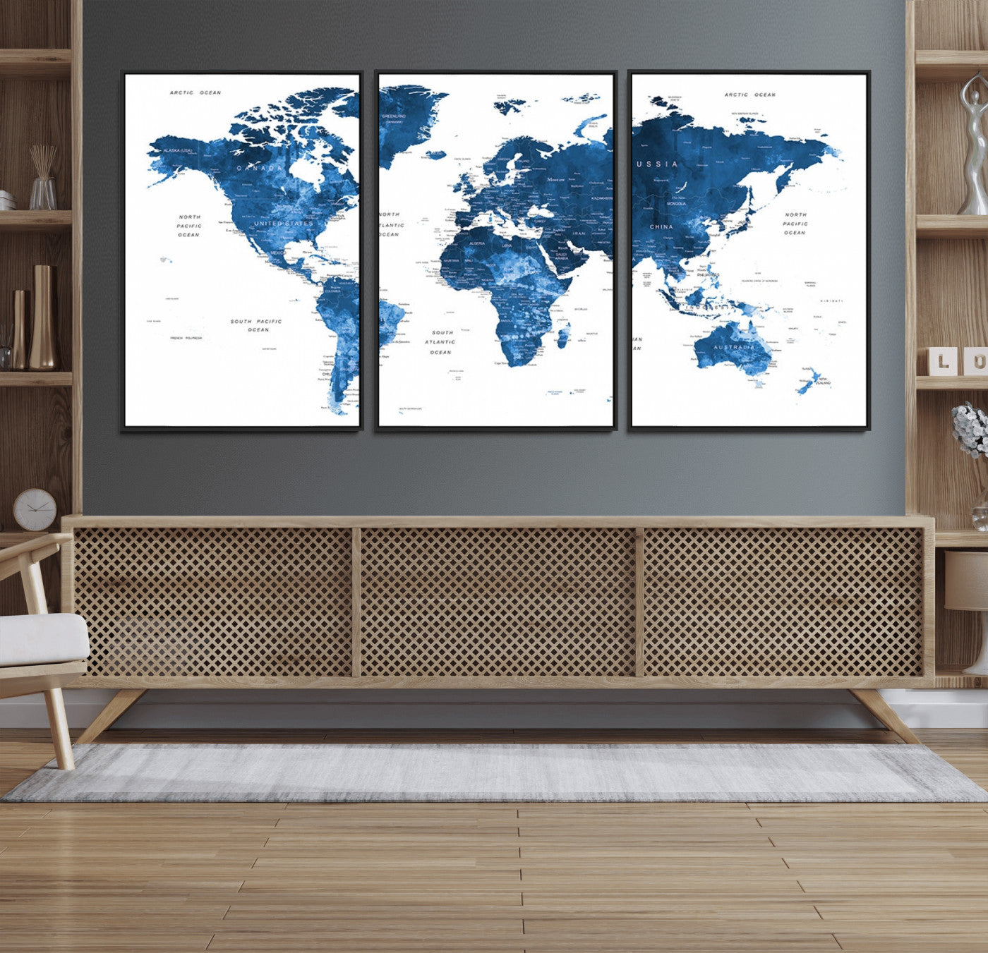 MGV-FC-60X30-3P - Push Pin World Map Canvas Print – Framed Wall Art for Couples to Track Their Travels – Anniversary