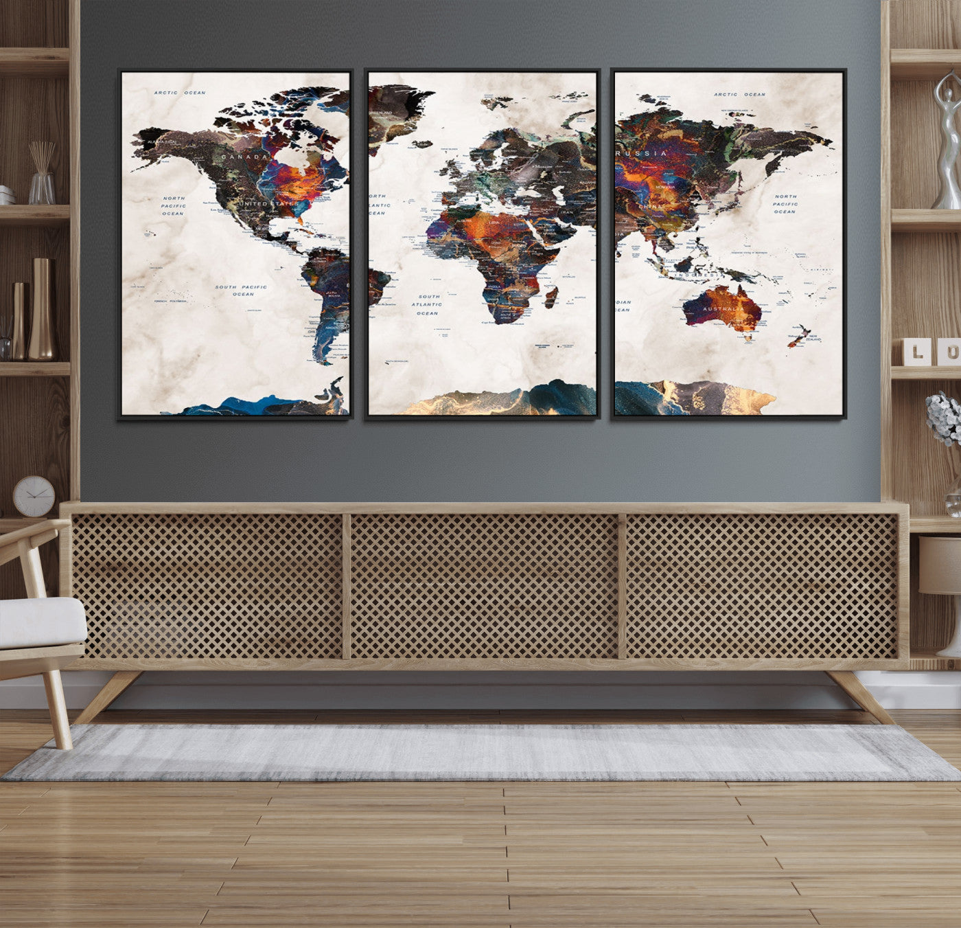 MGV-FC-60X30-3P - Push Pin World Map Canvas Print – Framed Wall Art for Couples to Track Their Travels – Anniversary