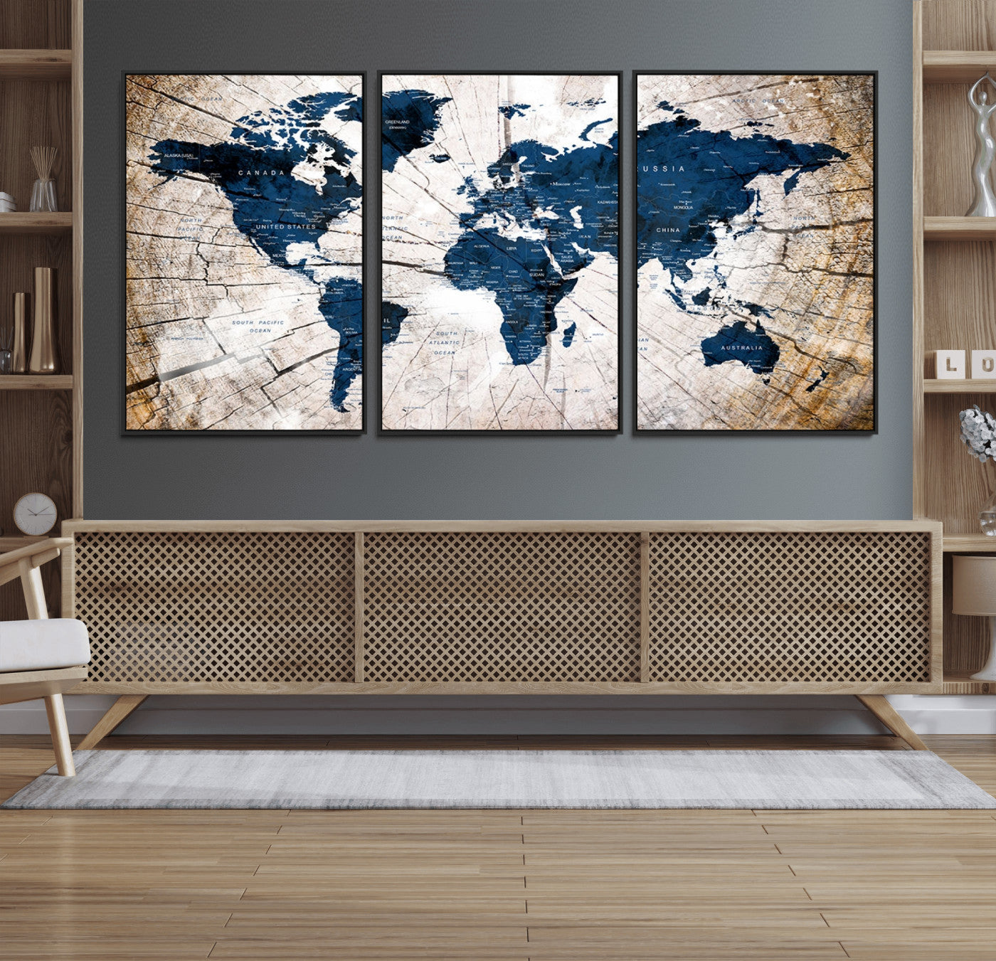 MGV-FC-60X30-3P - Push Pin World Map Canvas Print – Framed Wall Art for Couples to Track Their Travels – Anniversary