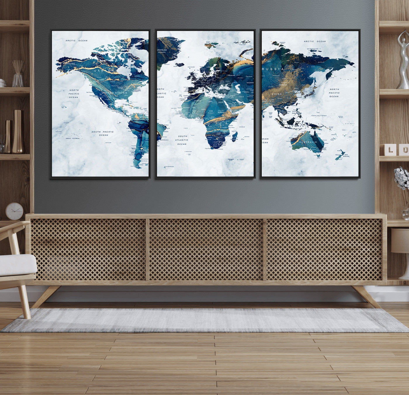 53819-MGV-CV-36X24-Push Pin World Map Canvas Print – Framed Travel Map Wall Art for Couples, Anniversary Gift, Modern Home or Office Decor