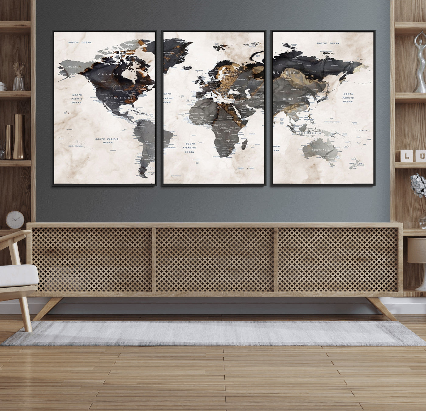 48937-MGV-FC-60X30-3P_Black-Push Pin World Map Canvas Print – Framed Travel Tracker Wall Art for Couples, Romantic Anniversary Gift and Home Decor