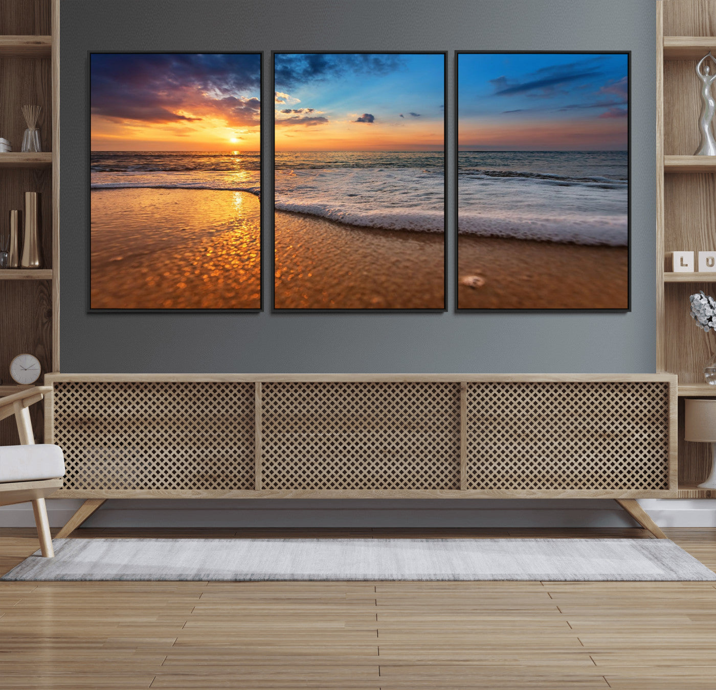 12740-MGV-FC-60X30-3P_Black-Sunset and Beach at Night Wall Art Canvas Print