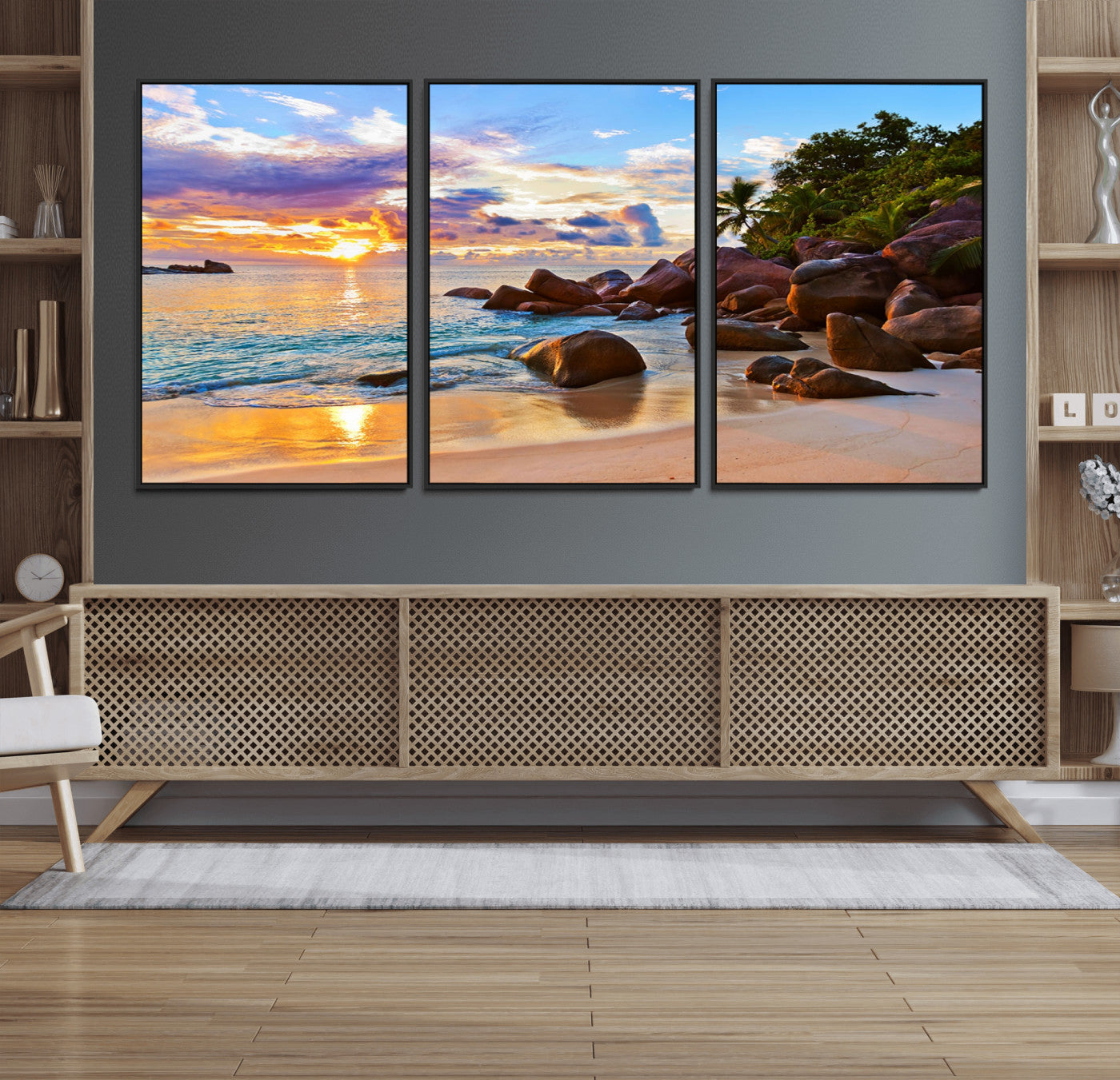 43209-MGV-FC-60X30-3P_Black-Tropical Island Beach Sunset Canvas Print