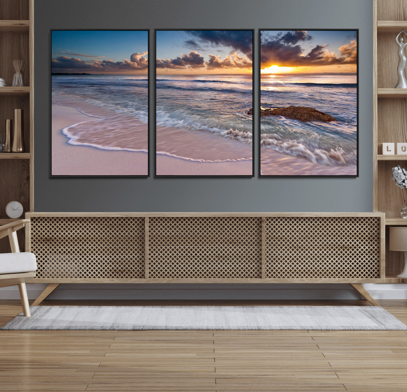 MGV-FC-60X30-3P - Sea Ocean Sunset Beach Wall Art Canvas Print