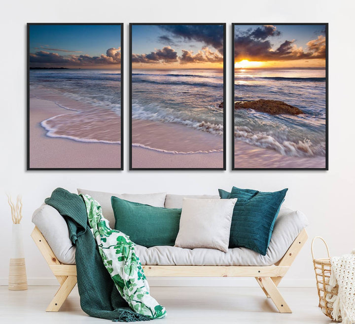 Sea Ocean Sunset Beach Wall Art Canvas Print.