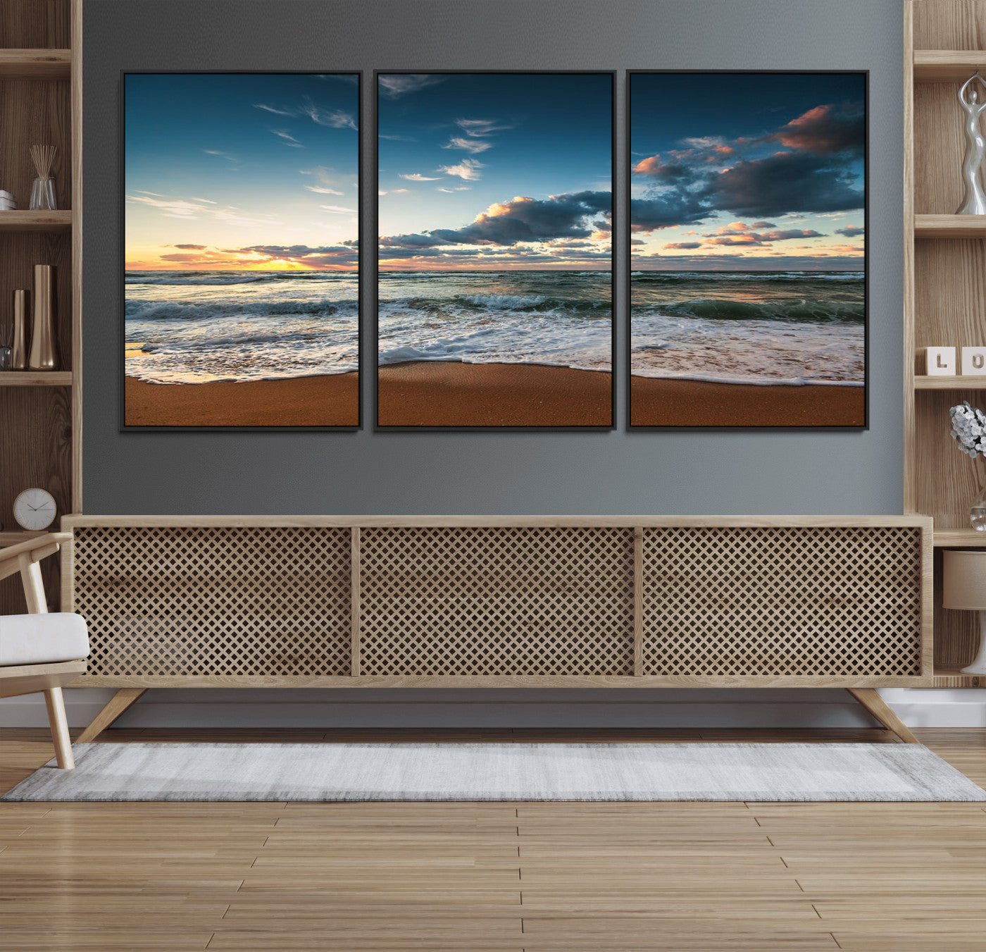 58103-MGV-FC-60X30-3P_Black-Ocean Beach Wall Art Canvas Print Sunset Artwork Print Coastal Wall Art