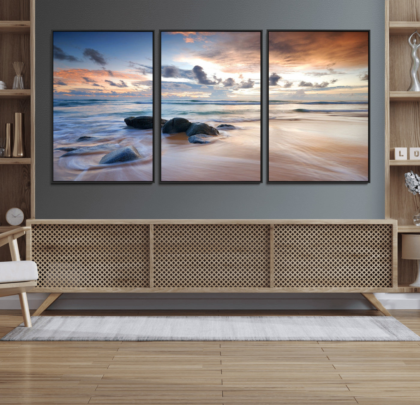 61428-MGV-FC-60X30-3P_Black-Serene Weather On The Beach Wall Art Canvas Print