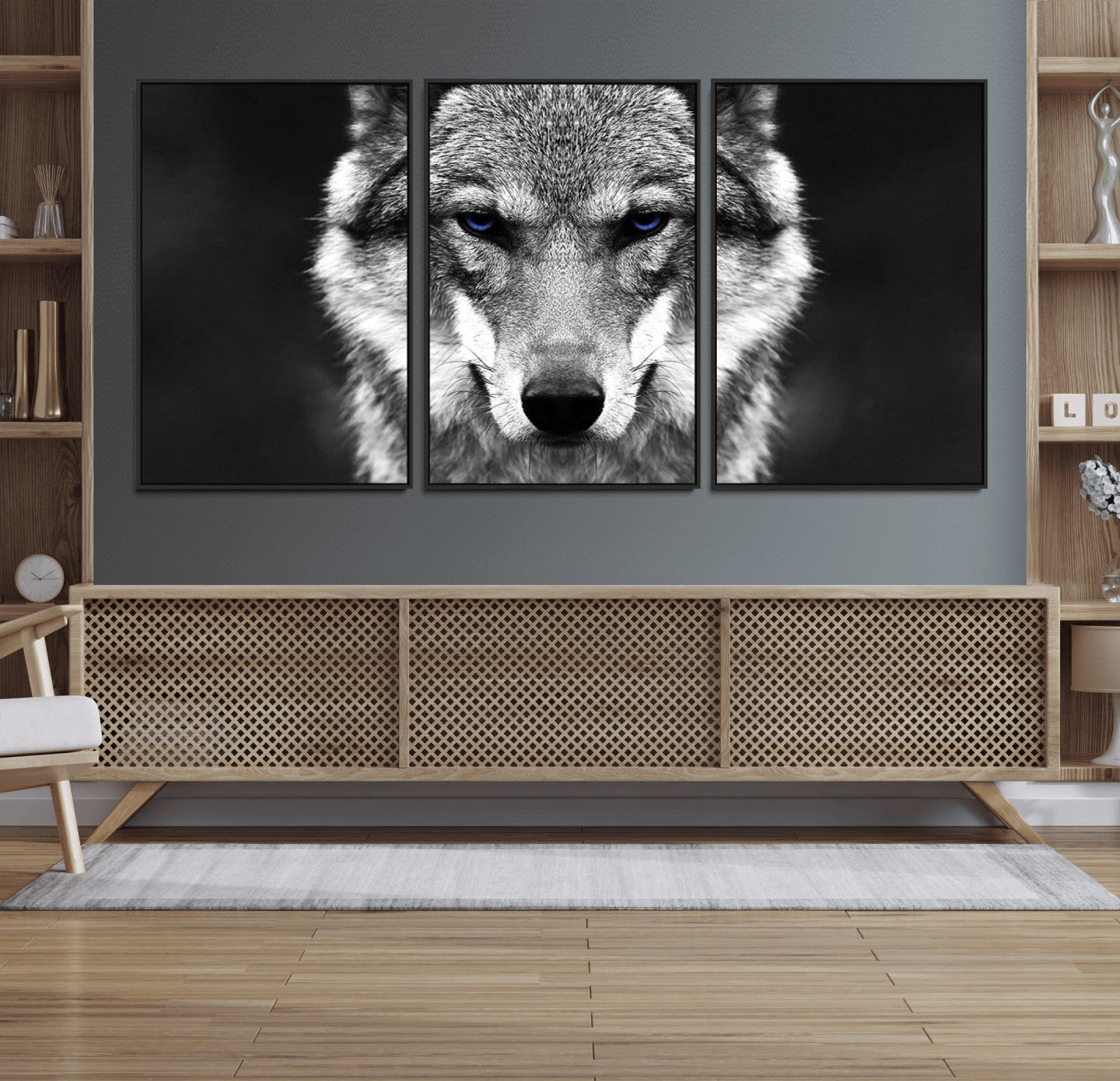 95933-MGV-FC-60X30-3P_Black-Black and White Wild Wolf Wall Art Canvas Print