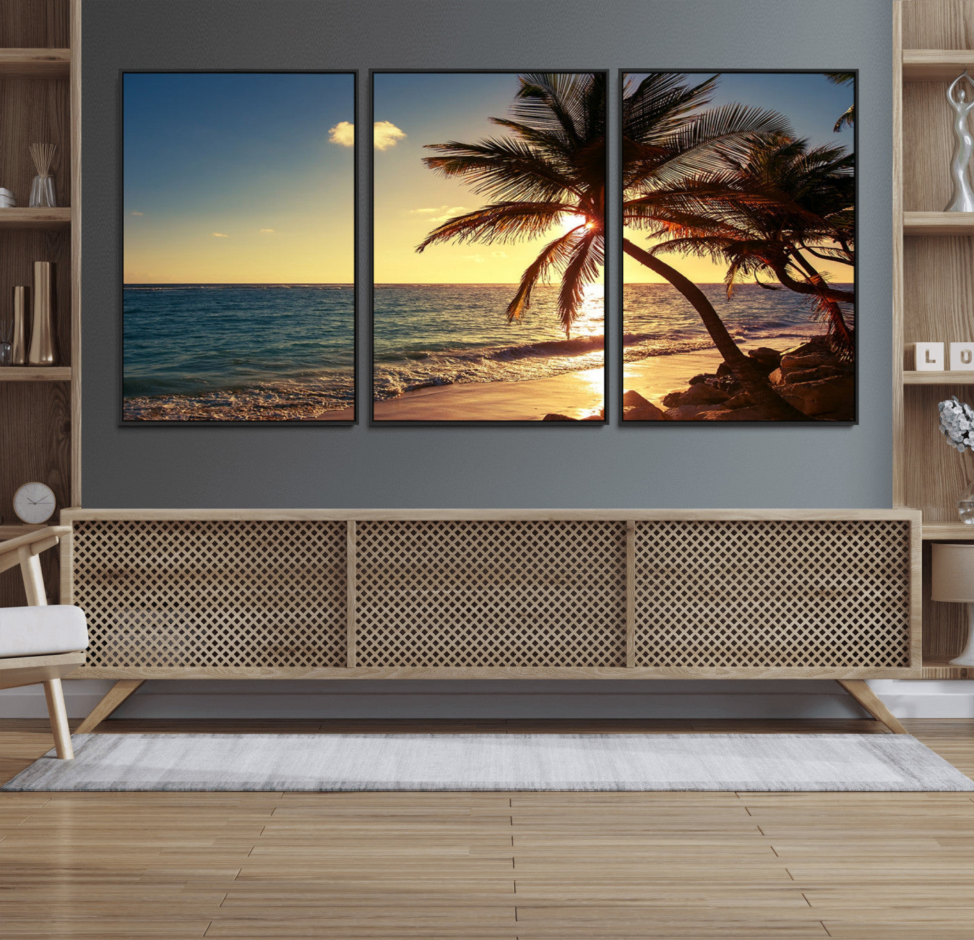 MGV-FC-60X30-3P - Sunset Palm Trees Wall Art Canvas Print