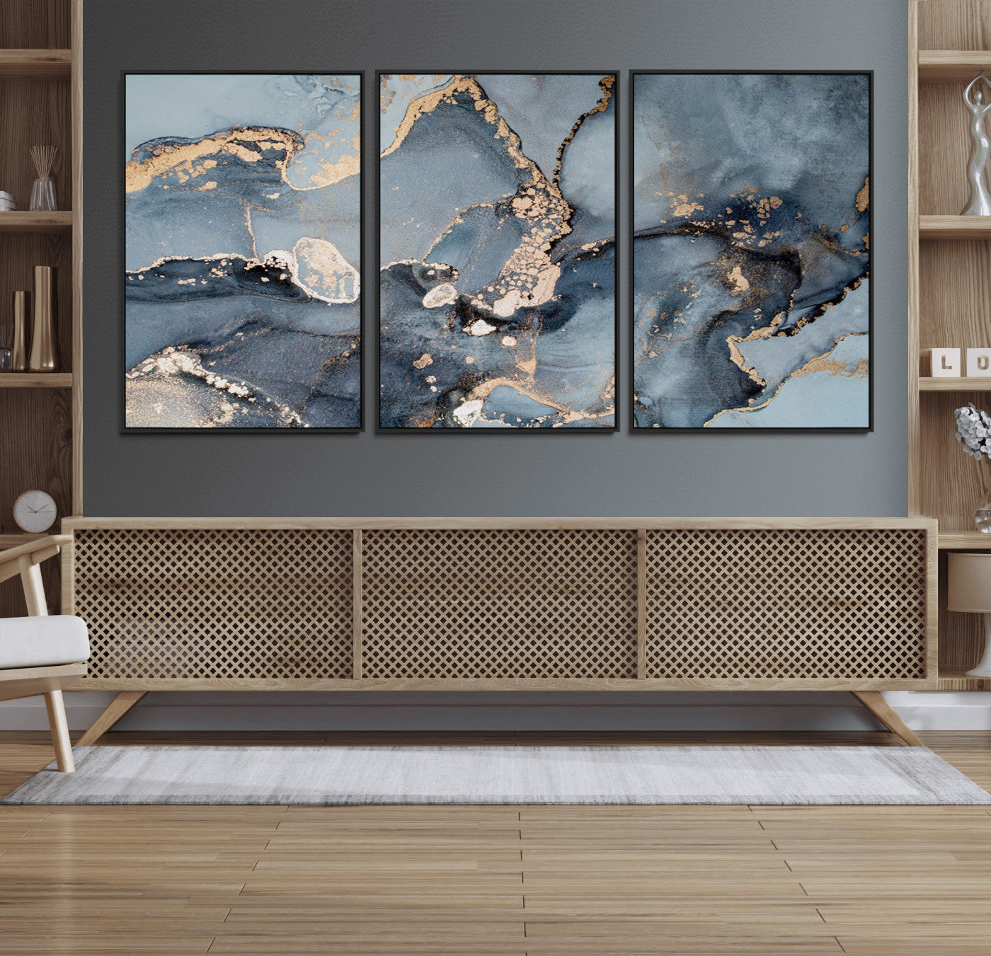 17119-MGV-FC-60X30-3P_Black-Multipanel Marble Fluid Effect Wall Art Abstract Canvas Wall Art Print