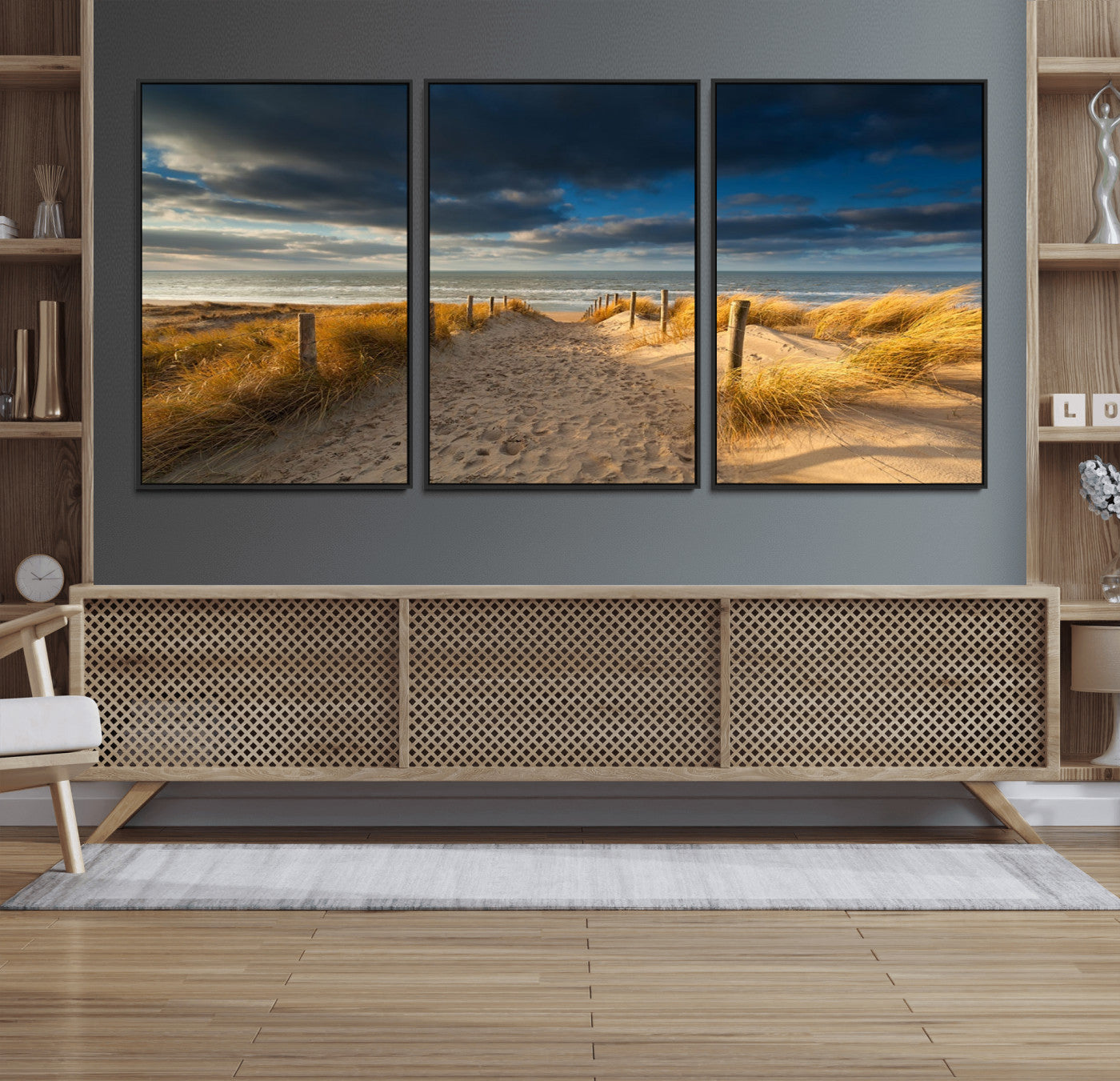 12360-MGV-FC-60X30-3P_Black-Ocean Beach Dark Clouds Wall Art Canvas Print