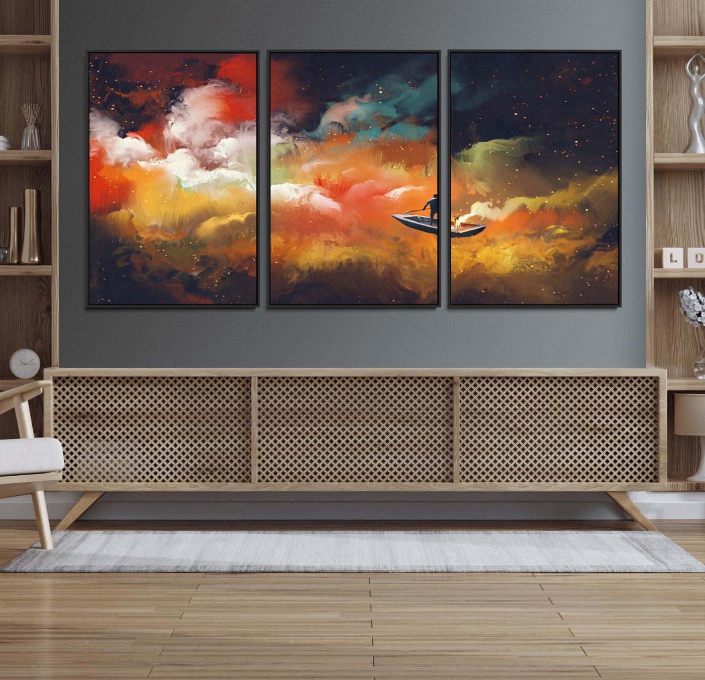 MGV-FC-60X30-3P - Surreal Space Adventure Canvas Wall Art – Dreamlike Abstract Galaxy Print – Framed and Ready to Hang for Living Room or Bedroom Decor