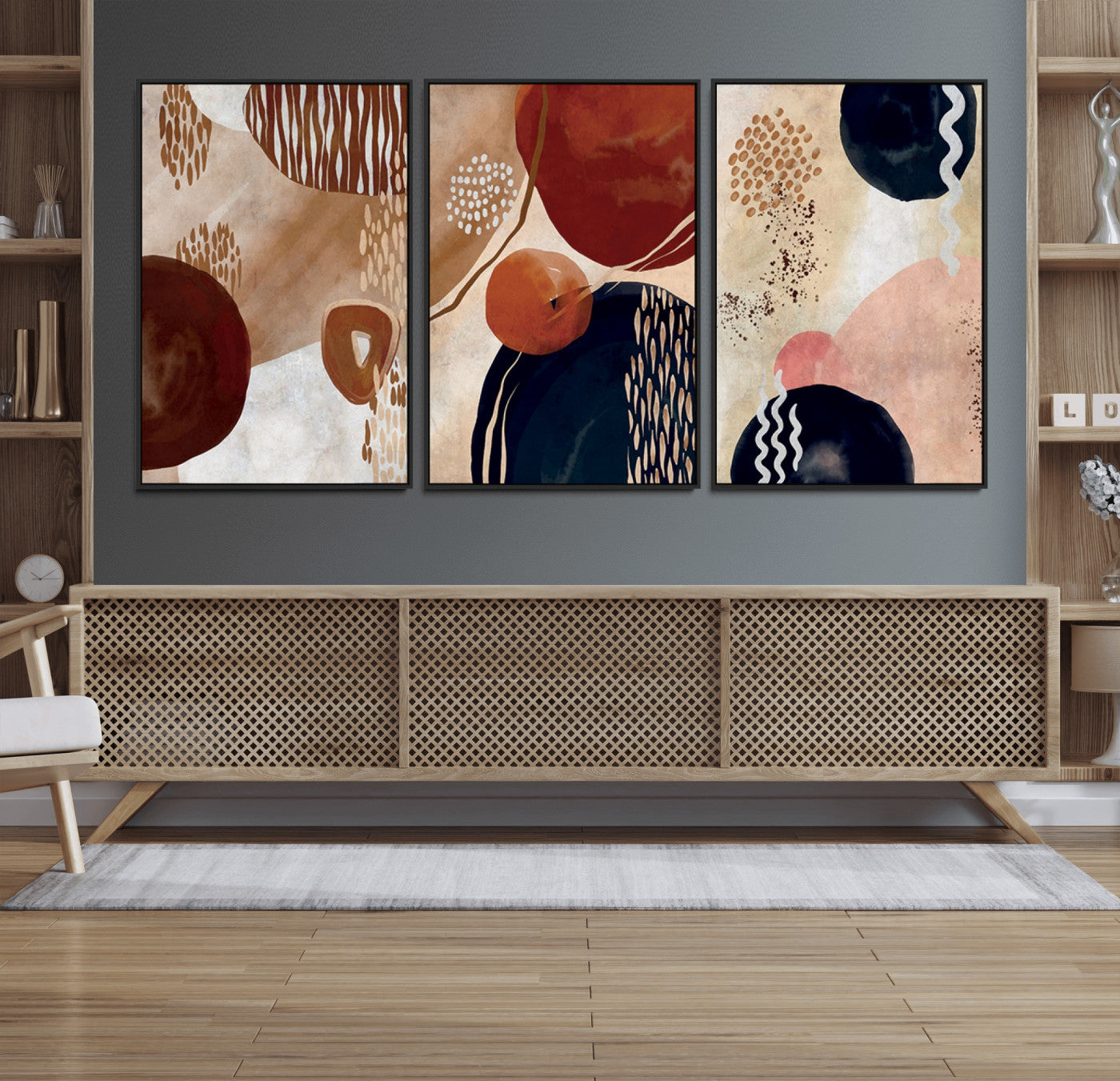 52048-MGV-FC-60X30-3P_Black-Boho Wall Art Canvas Print Set Mid-Century Prints Bohemian Wall Artwork Prints Boho Neutral
