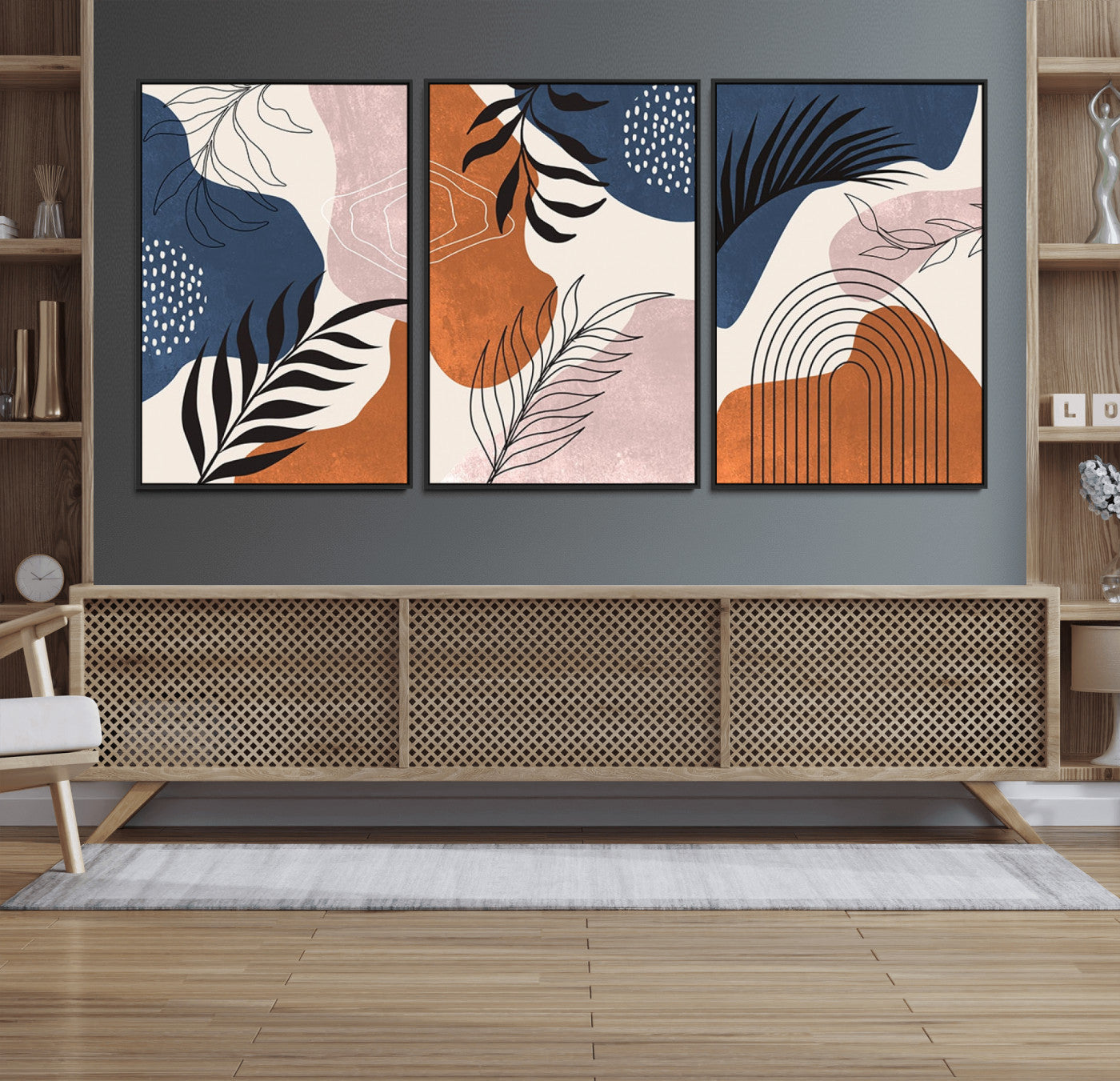 27678-MGV-FC-60X30-3P_Black-Boho Wall Art Canvas Print Set Mid-Century Prints Bohemian Wall Artwork Prints Boho Neutral,