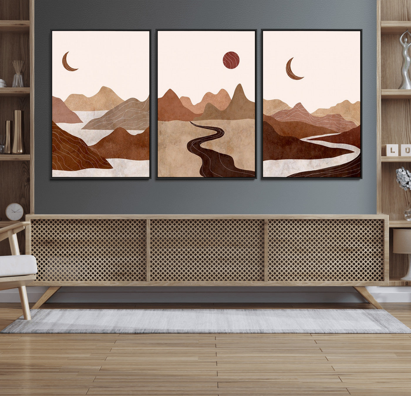 MGV-FC-60X30-3P - Boho Wall Art Canvas Print Set Mid-Century Prints Bohemian Wall Artwork Prints Boho Neutral