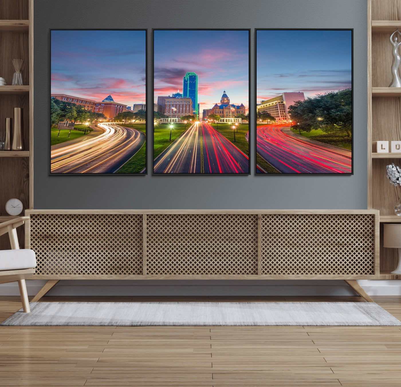 33960-MGV-CV-36X24-Dallas City Lights Large Wall Art Dallas Cityscape Canvas Print Framed Living Room Decor