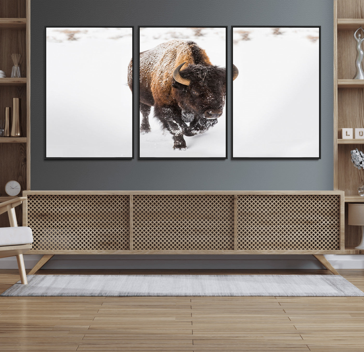 19889-MGV-FC-60X30-3P_Black-Bison Winter Wall Art Canvas Print For Farmhouse Decor