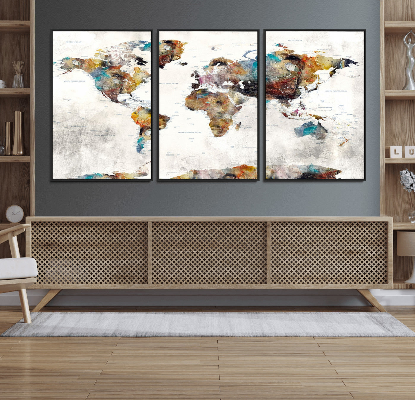 MGV-FC-60X30-3P - Push Pin World Map Canvas Print – Framed Wall Art for Couples to Track Their Travels – Anniversary