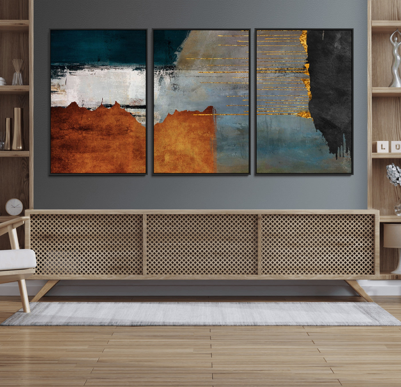 MGV-FC-60X30-3P - Modern Abstract Canvas Art Canvas Print - Framed and Ready to Hang Artwork for Contemporary Living