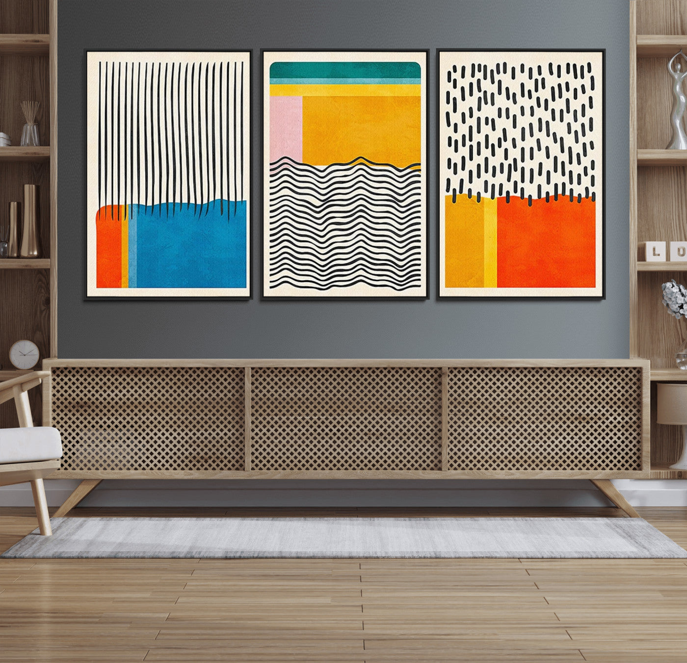 85253-MGV-FC-60X30-3P_Black-Canvas Print Wall Art Abstract Illustrs Art Boho, Framed Abstract Boho Art