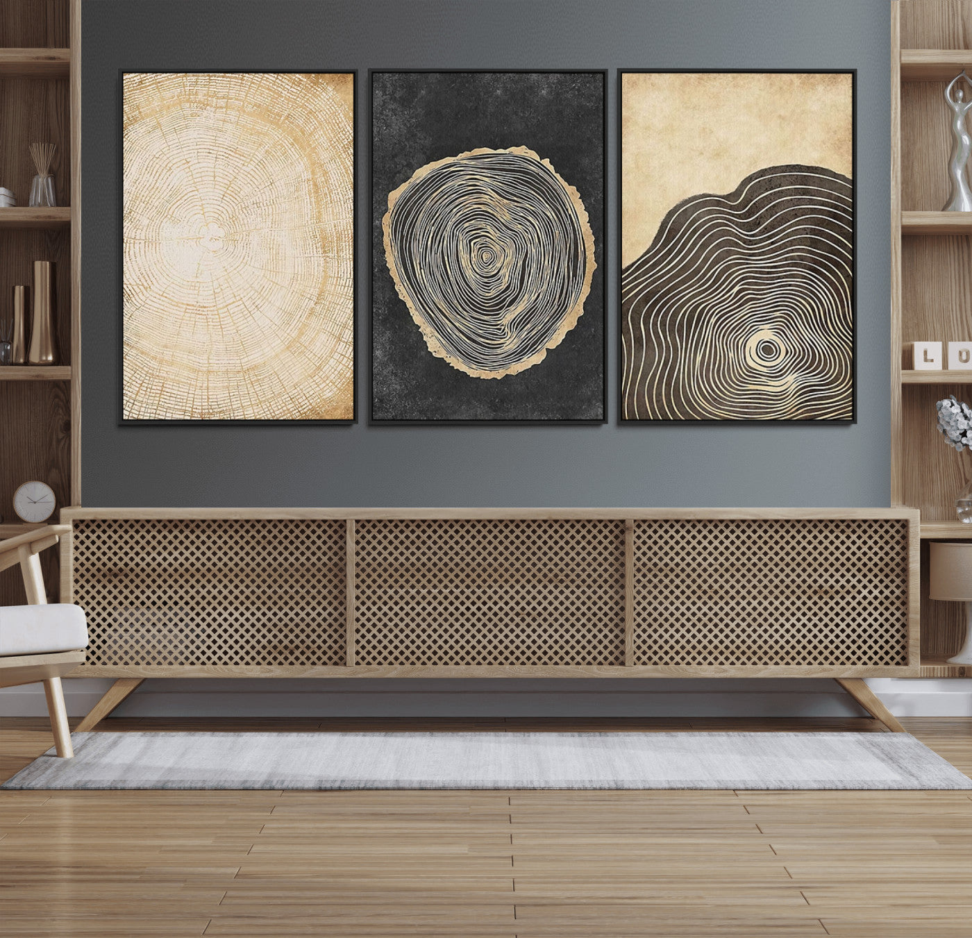 MGV-FC-60X30-3P - Tree Rings Canvas Wall Art Print – Minimalist Natural History in Modern Decor - Minimalist Boho Wall