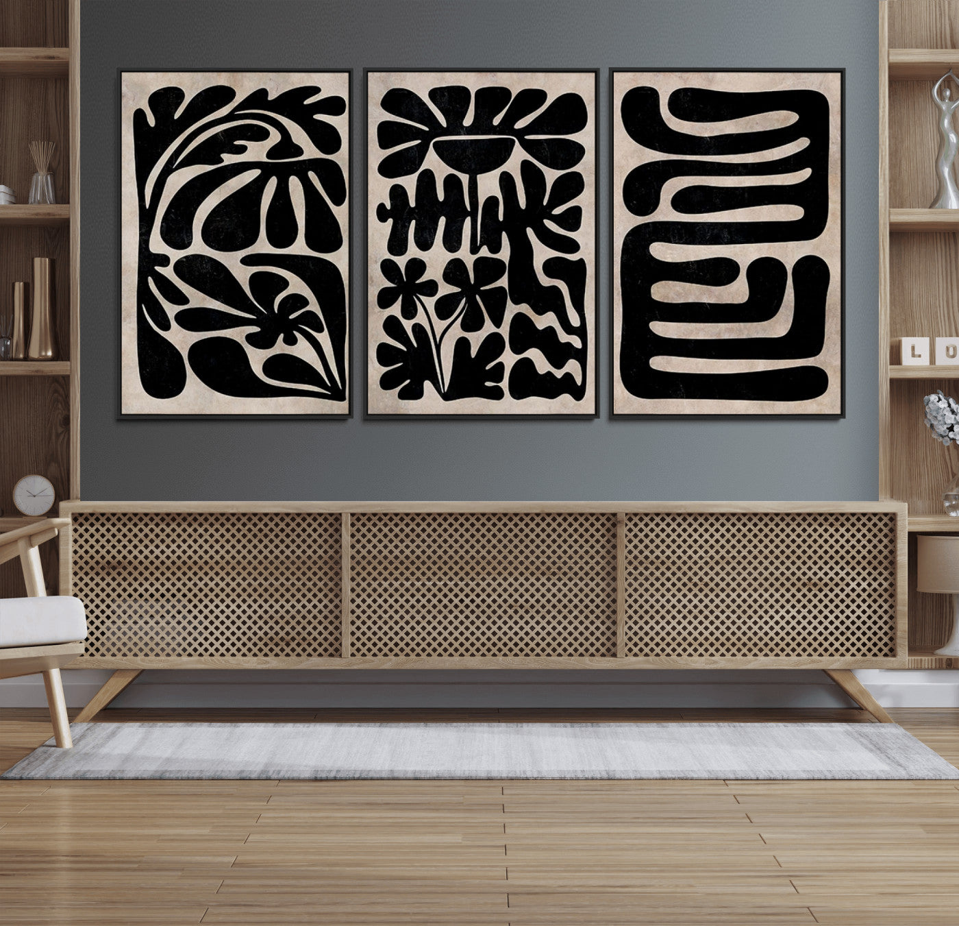 37454-MGV-FC-60X30-3P_Black-Canvas Print Wall Art Abstract Art Boho, Framed Boho Art Canvas Print