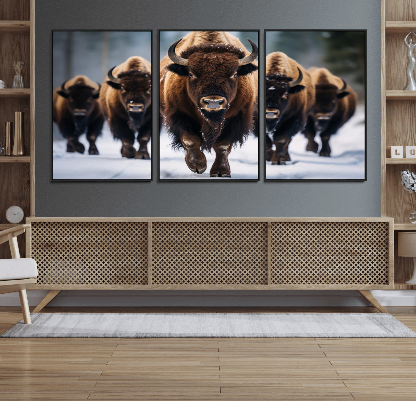 89854-MGV-FC-60X30-3P_Black-Buffalo Wall Art Canvas Print, American Bison Herd Wall Art Canvas Print - Bison Canvas Print