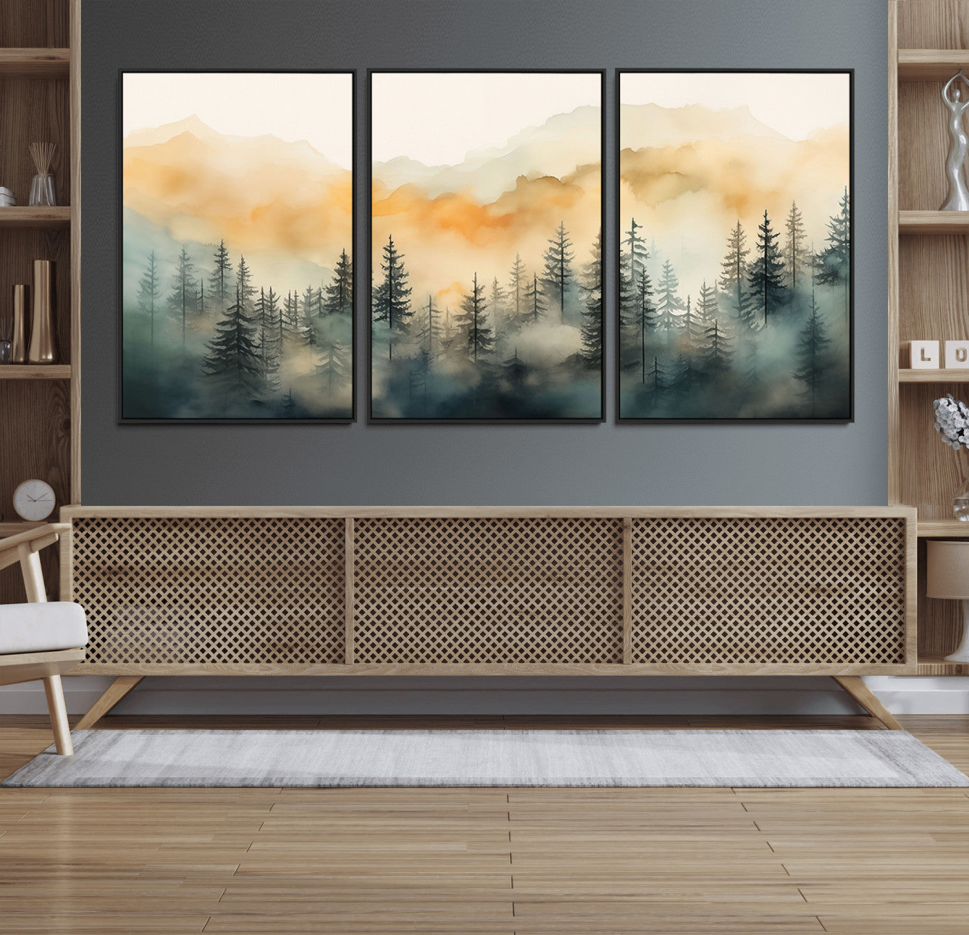 34155-MGV-FC-60X30-3P_Black-Abstract Forest Print - Mountain Wall Art | Autumn Landscape Canvas Print for Living Room, Bedroom,