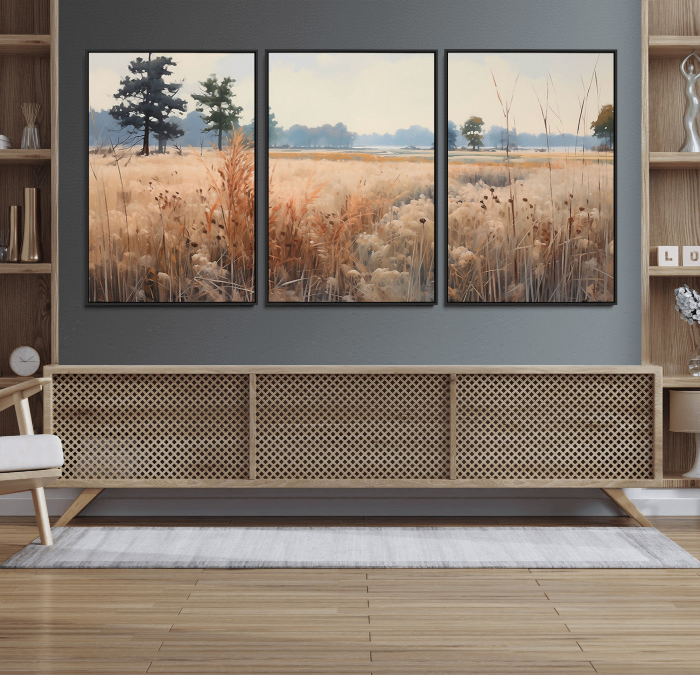 98822-MGV-CV-36X24-Golden Fields Canvas Wall Art Print – Serene Landscape of Nature’s Tranquility in Minimalist Modern