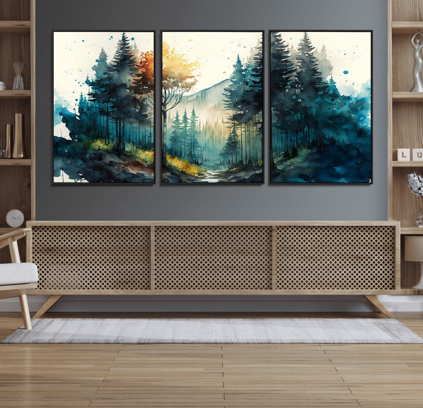 MGV-FC-60X30-3P - Watercolor Trees Forest Abstract Wall Art Canvas Print