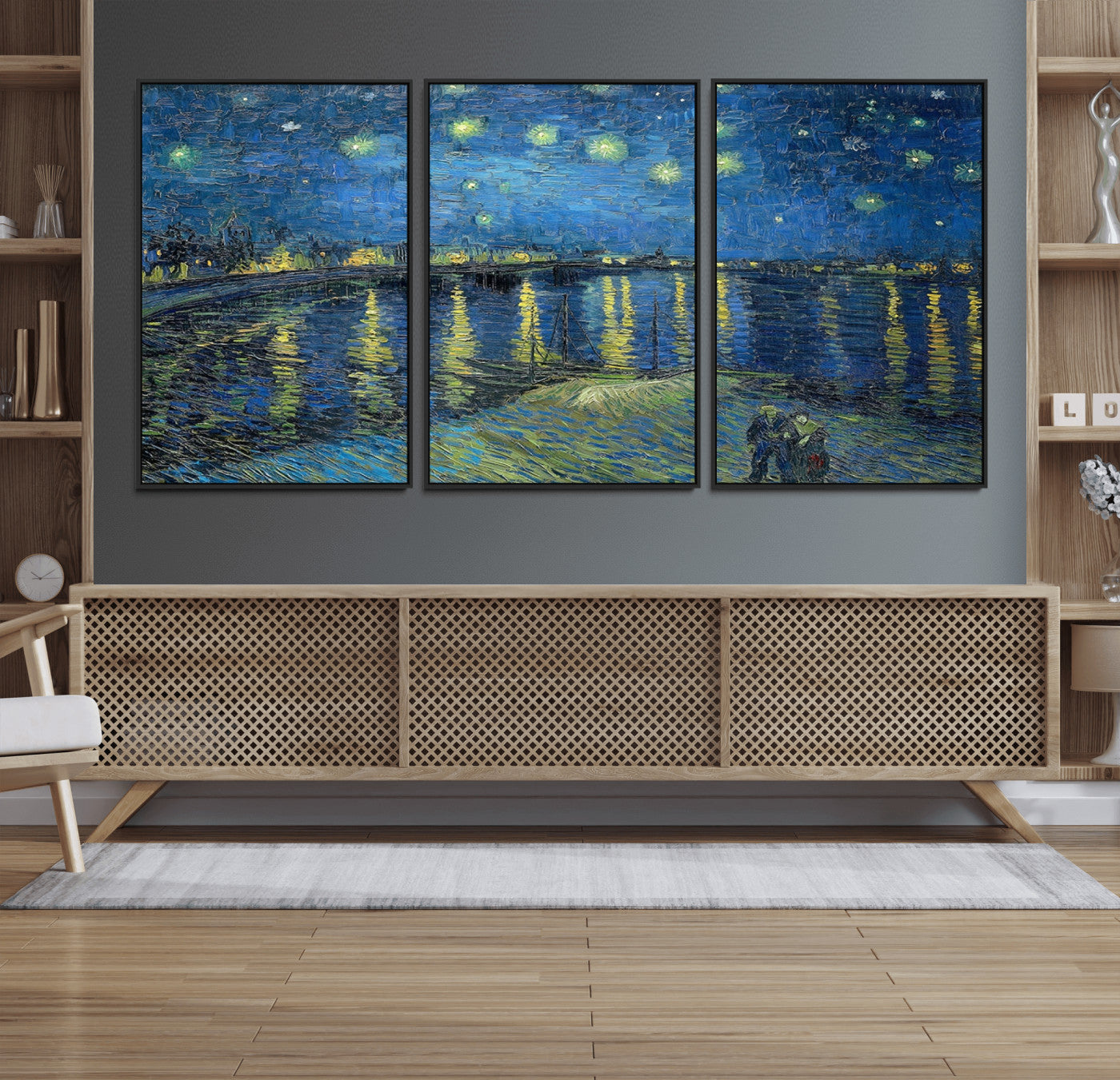 94605-MGV-CV-36X24-Vincent van Gogh Starry Night over the Rhone Abstract Wall Art Canvas, Starry Night Canvas Print