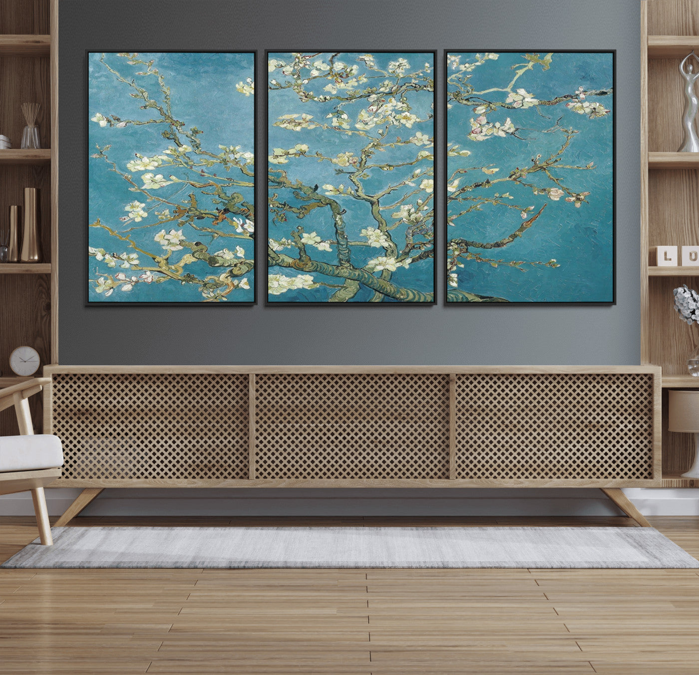 65607-MGV-FC-60X30-3P_Black-Vincent Van Gogh's Almond Blossom Abstract Wall Art Canvas, Van Gogh Almond Blossom Canvas Print