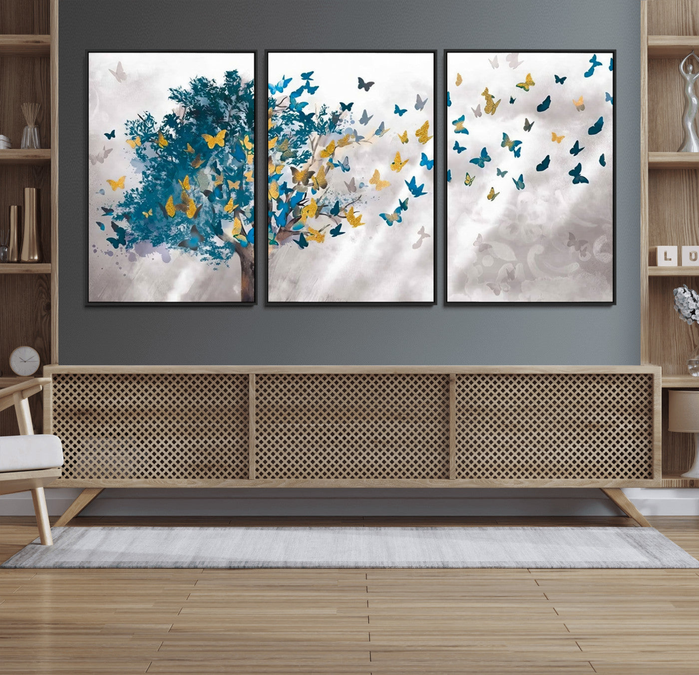 37564-MGV-FC-60X30-3P_Black-Tree Butterfly Abstract Tree and Butterfly Wall Art Canvas Print