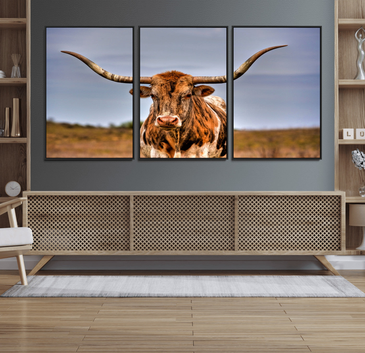18594-MGV-FC-60X30-3P_Black-Texas Longhorn Wall Art Print, Framed Longhorn Cow Wall Art