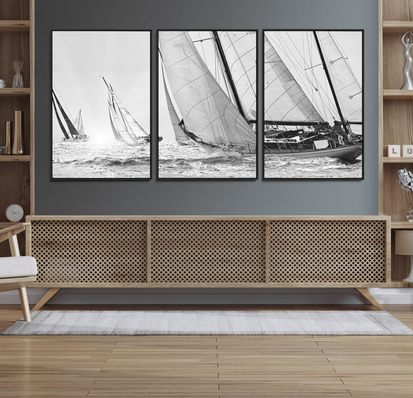 Boat-1-MGV-FC-60X30-3P_Black-Yacht Sailboat Regatta Canvas Wall Art Canvas Print