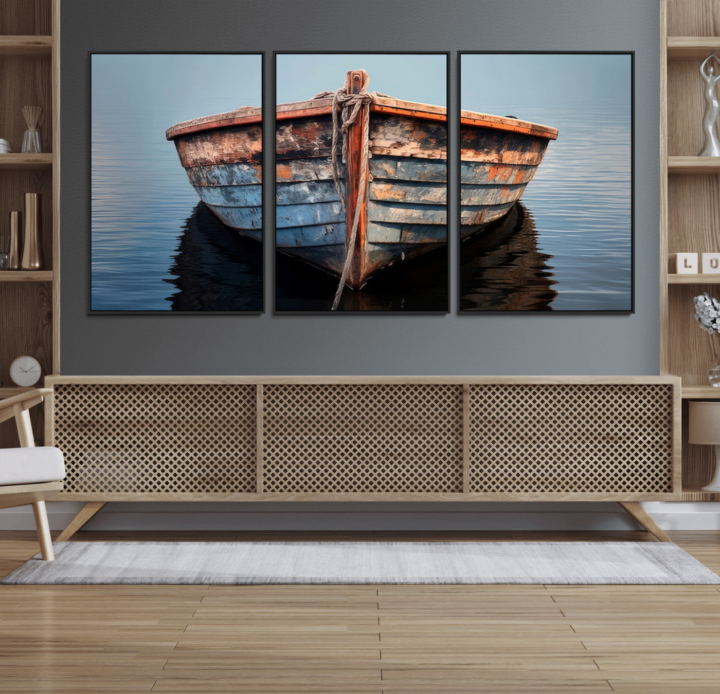39011-MGV-FC-60X30-3P_Black-Stunning Vintage Boat Canvas Print | Nautical Wall