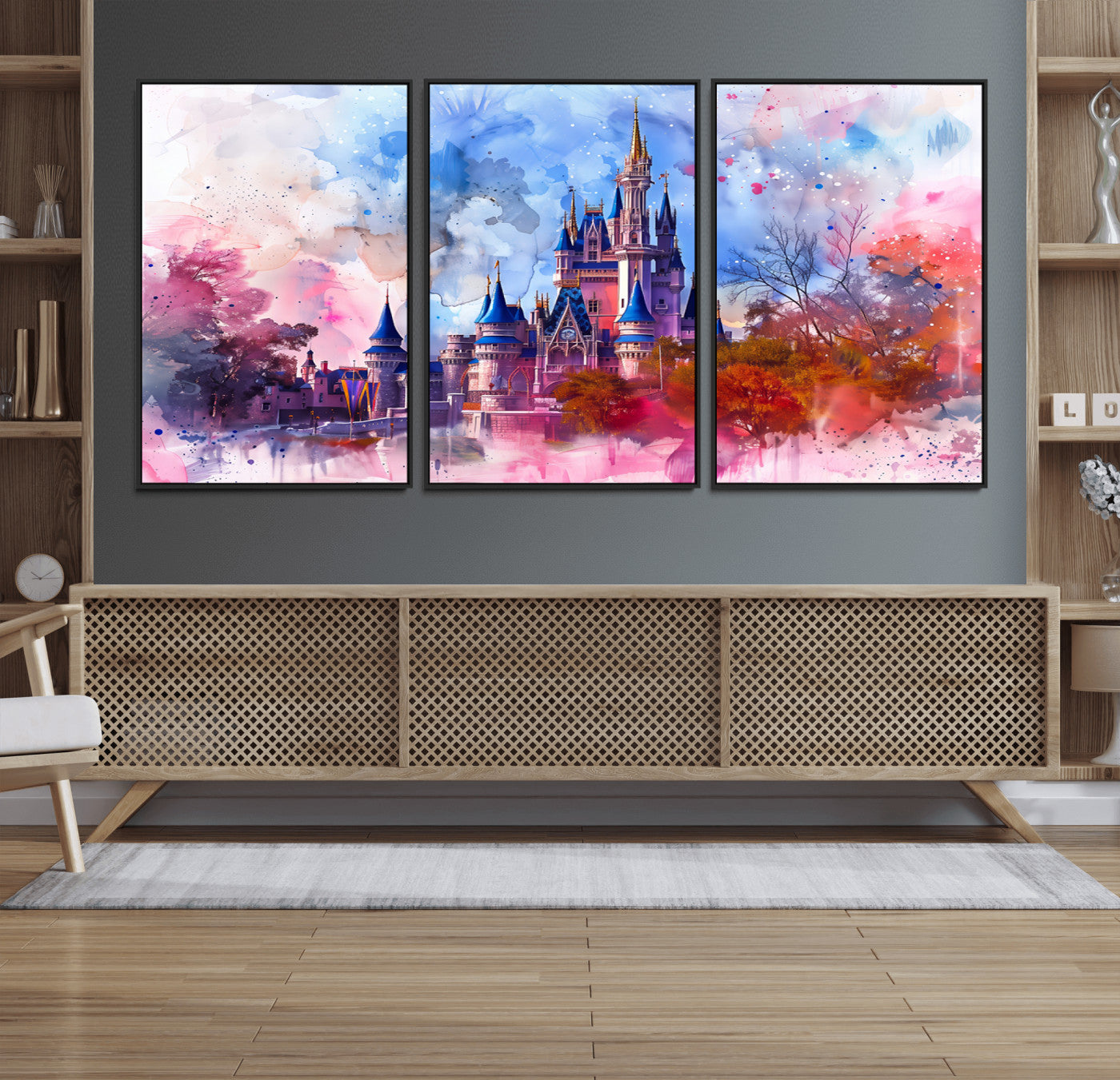 58662-MGV-FC-60X30-3P_Black-Disney Wall Art: Dreamy Watercolor Cinderella Castle Canvas Print