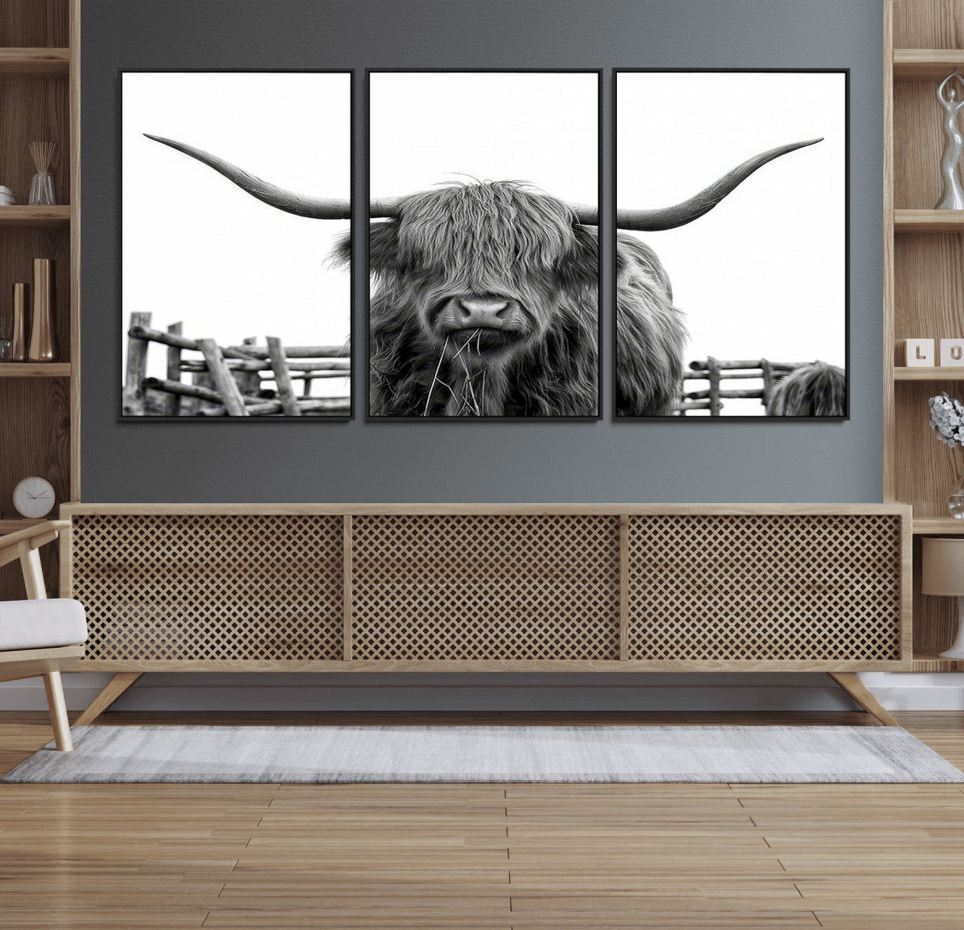 58188-MGV-FC-60X30-3P_Black-Longhorn Canvas Print, Bighorn Cow Wall Art Canvas Print