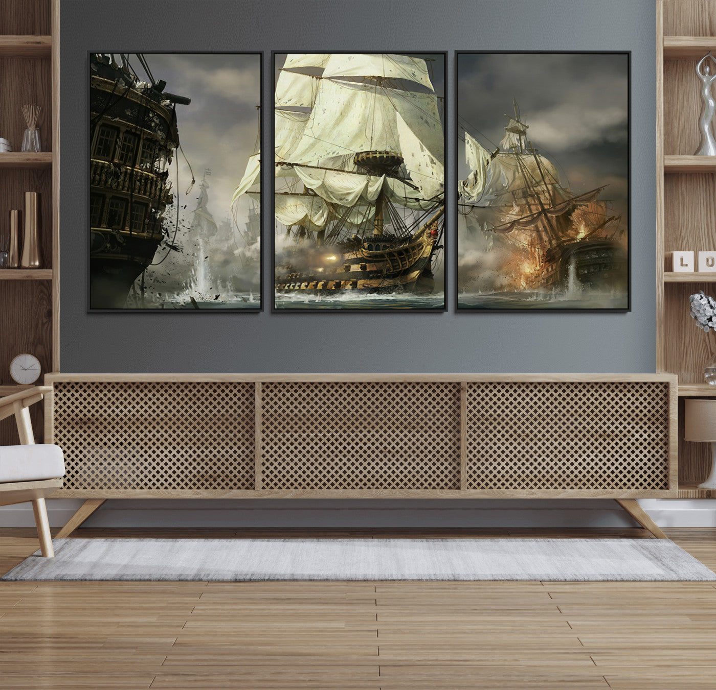 26512-MGV-FC-60X30-3P_Black-Pirate Ship War Wall Art Canvas Print