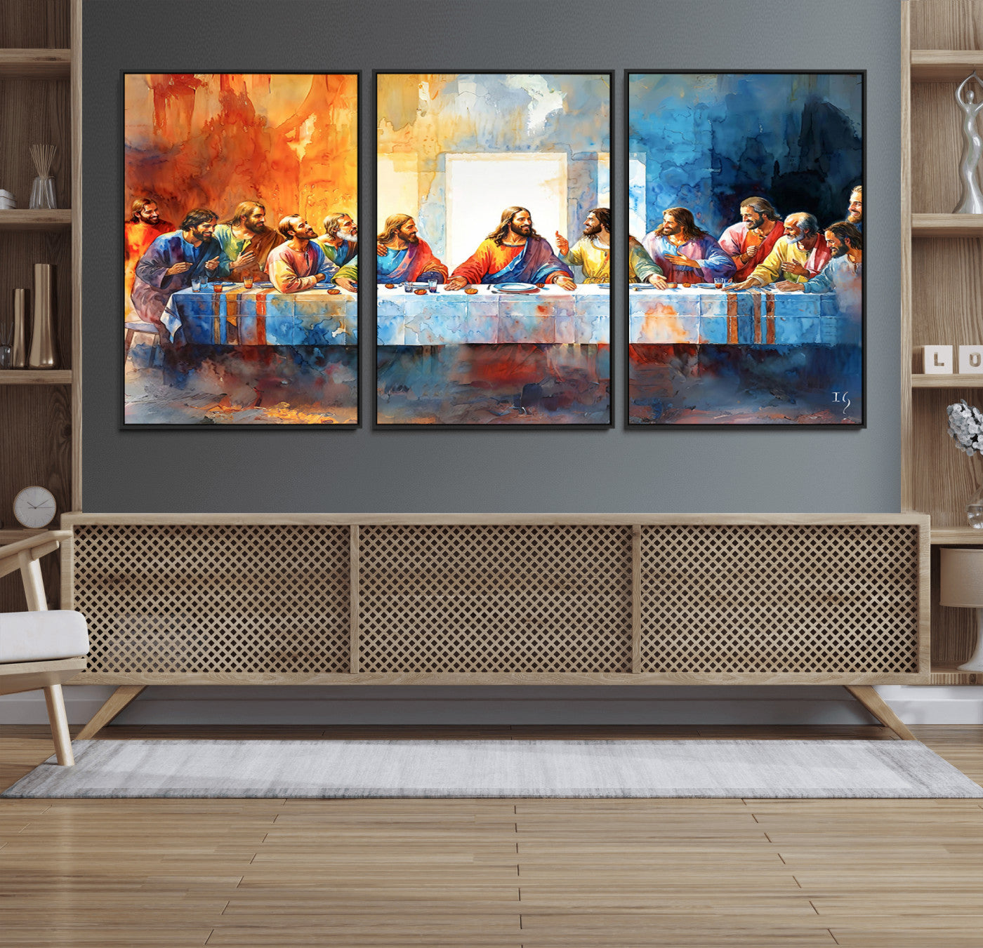 30929-MGV-FC-60X30-3P_Black-Abstract Watercolor The Last Supper Wall Art