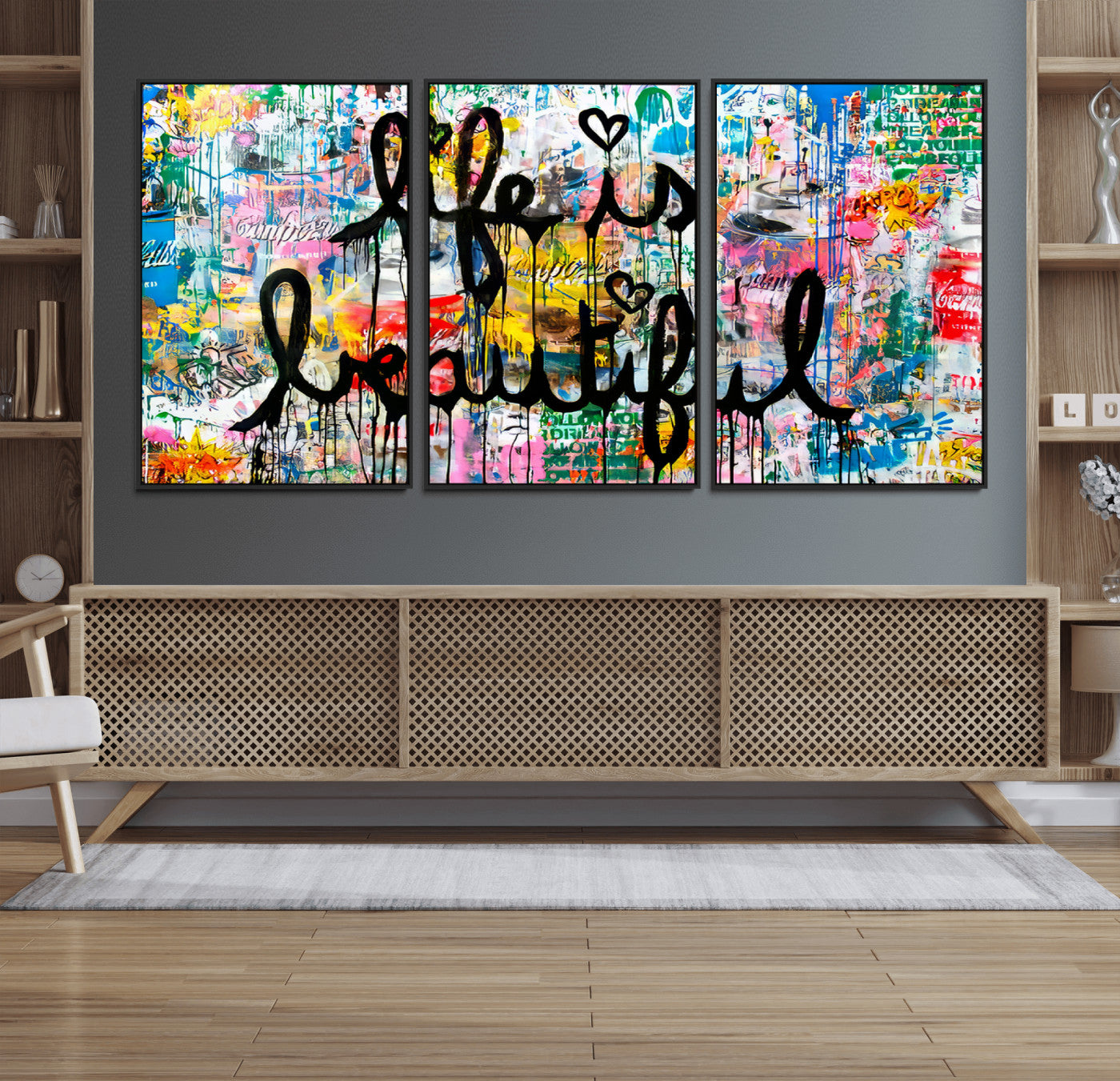 MGV-FC-60X30-3P - Life Beautiful Art Print - Banksy Graffiti Wall Art Canvas Print | Graffiti Wall Art Canvas Print