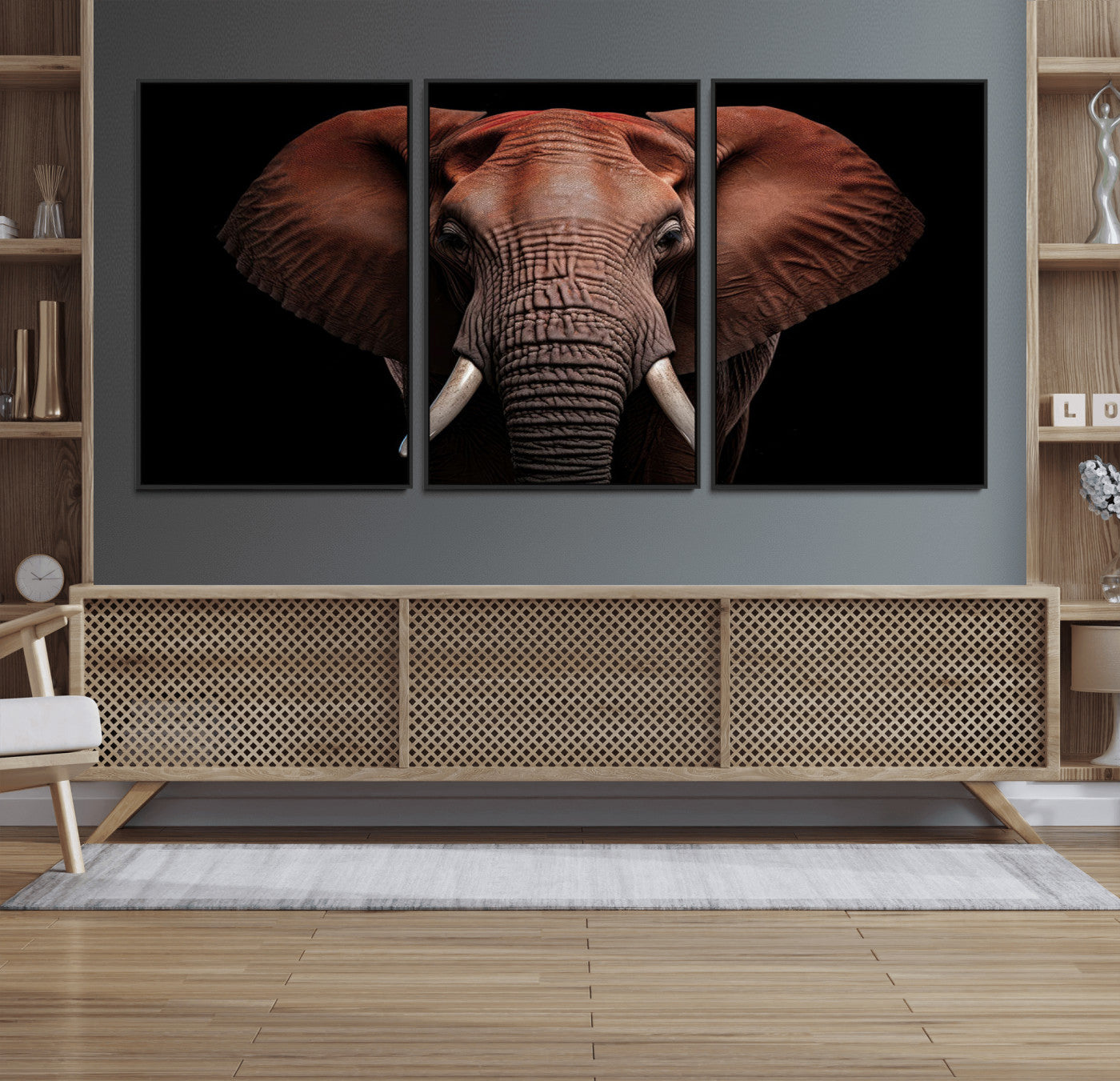 21941-MGV-FC-60X30-3P_Black-Wild Elephant Wall Art Canvas Print, Africa Savannah Wild Animal Wall Decor Print
